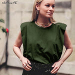 Mnealways18 Casual Loose Tank Tops White Summer Sleeveless Top Women Shoulder Pad Female T-Shirt Black Basic Knitwear Top 2020