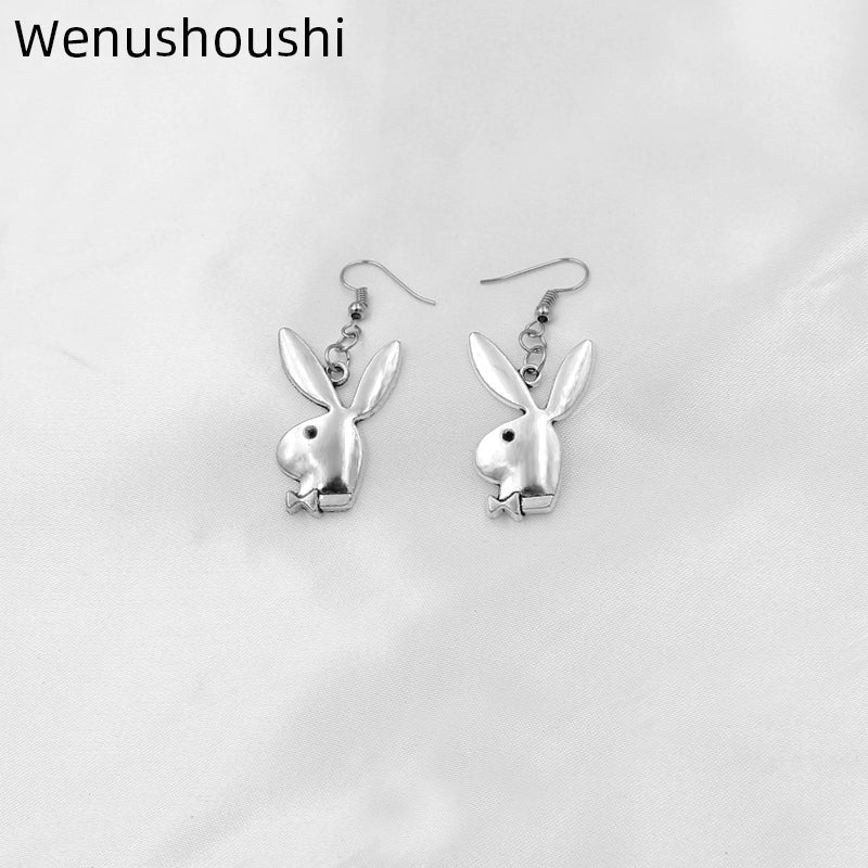 punk funny animals bunny dangle earring vintage hiphop rabbit head drop earrings for women girls gifts brincos para as mulheres