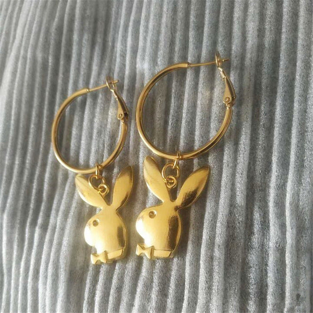 punk funny animals bunny dangle earring vintage hiphop rabbit head drop earrings for women girls gifts brincos para as mulheres