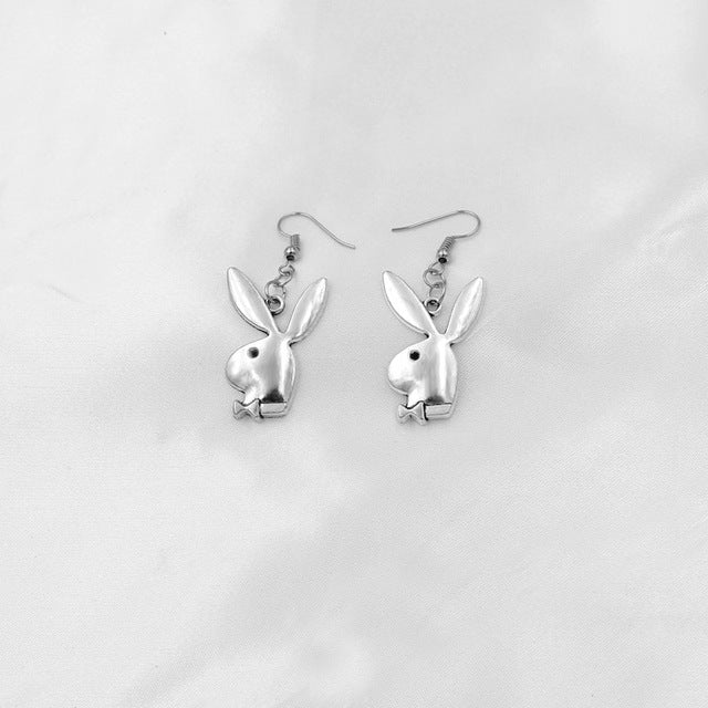 punk funny animals bunny dangle earring vintage hiphop rabbit head drop earrings for women girls gifts brincos para as mulheres