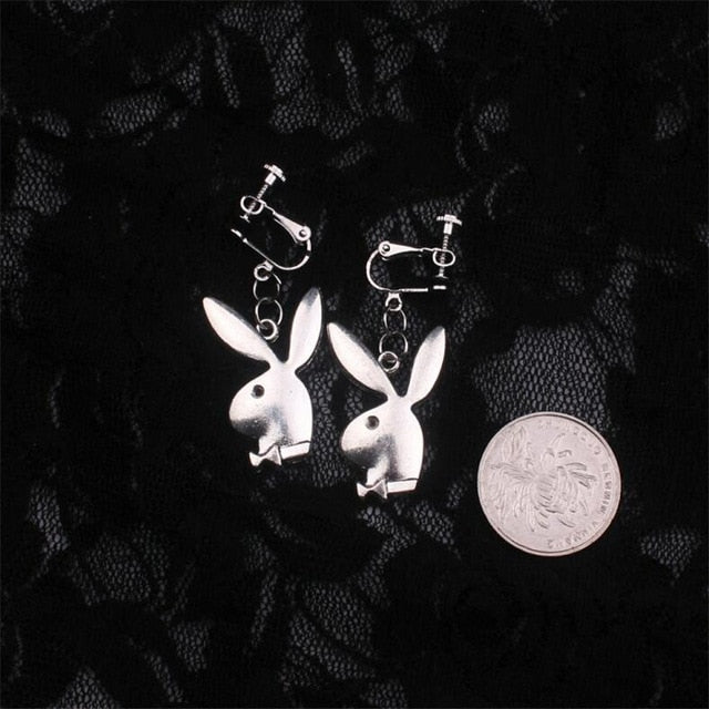 punk funny animals bunny dangle earring vintage hiphop rabbit head drop earrings for women girls gifts brincos para as mulheres