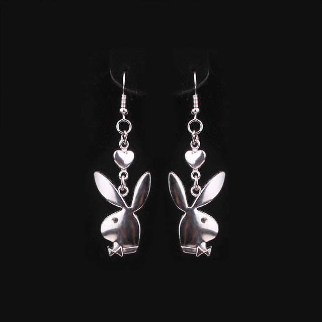 punk funny animals bunny dangle earring vintage hiphop rabbit head drop earrings for women girls gifts brincos para as mulheres