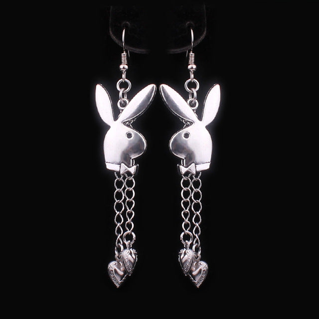punk funny animals bunny dangle earring vintage hiphop rabbit head drop earrings for women girls gifts brincos para as mulheres