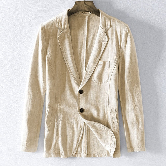 55% Linen 45% Cotton Breathable Anti-static Cool Man Suit Jacket Quality Casual Male Spring Autumn Single Breasted Men Blazer