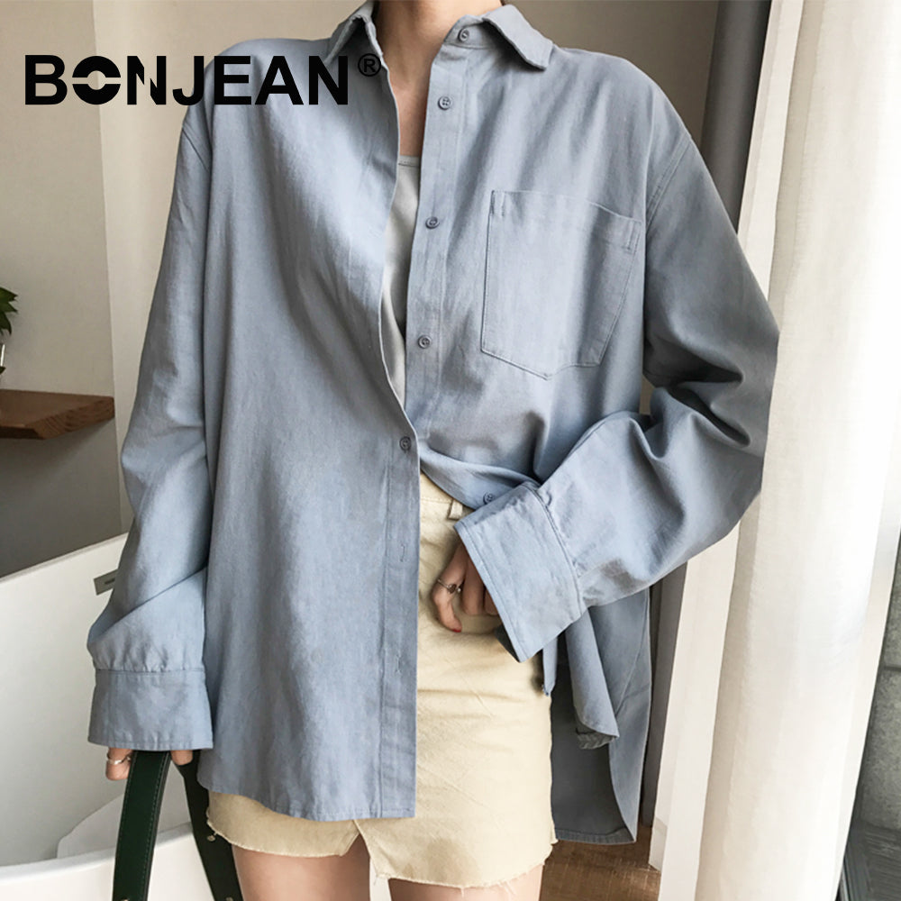 Cotton Blouse Women Summer Shirt Spring Long Sleeve Beige Blue White Blouse Casual Tops Ladies Shirt Streetwear Z085