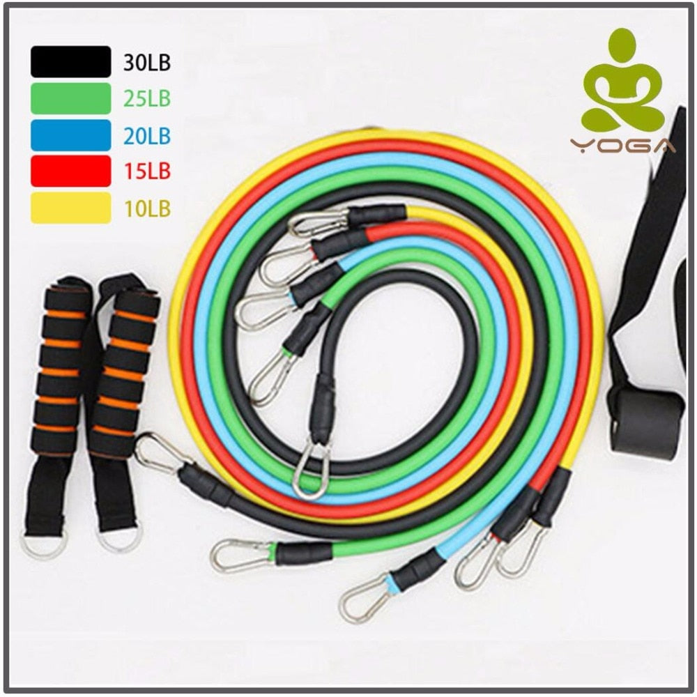 11 Pcs/Set Latex Resistance Training, Exercise Elastic Stretch Bands  with Bag