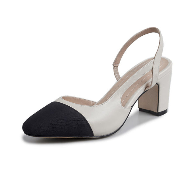 Meotina Women Slingbacks Shoes High Heels Natural Genuine Leather Thick High Heel Shoes Cow Leather Mixed Colors Pumps Ladies 40