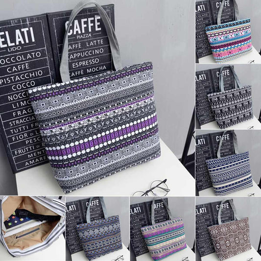 Feminina Bolsa Women Large Capacity Tote Canvas Shoulder Bags Shopping Bag Beach Bags Casual Tote Striped Floral Handbag
