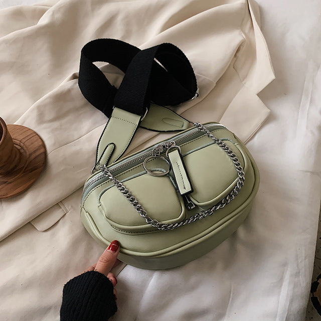 Wide Shoulder Belt Crossbody Bags For Women 2020 Chain Designer Shoulder Messenger Handbags Solid Color Design Hand Bag