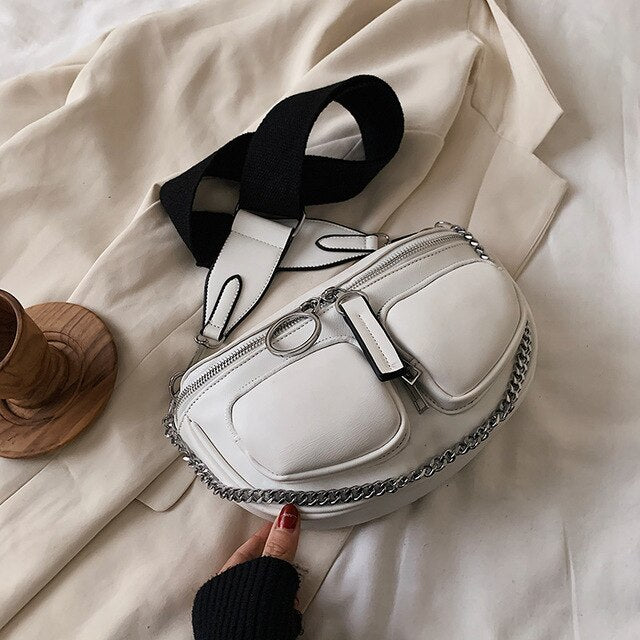 Wide Shoulder Belt Crossbody Bags For Women 2020 Chain Designer Shoulder Messenger Handbags Solid Color Design Hand Bag