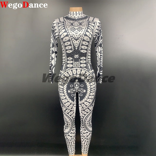 Fashion Rhinestones Jumpsuit Leggings Stretch Sexy Costume Women Nightclub Party Wear Dance Legging Fashion Rompers