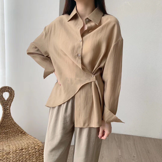 Toppies white blouses tops women korean long sleeve shirts asymetrical cotton shirts solid color 2020 spring