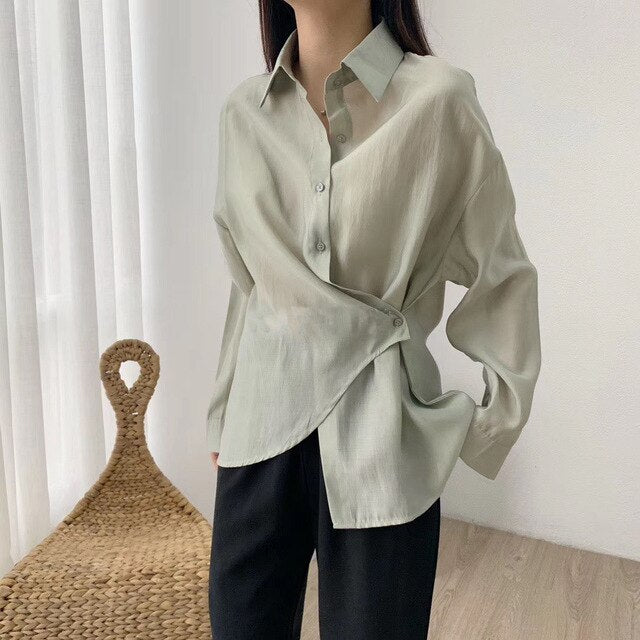 Toppies white blouses tops women korean long sleeve shirts asymetrical cotton shirts solid color 2020 spring