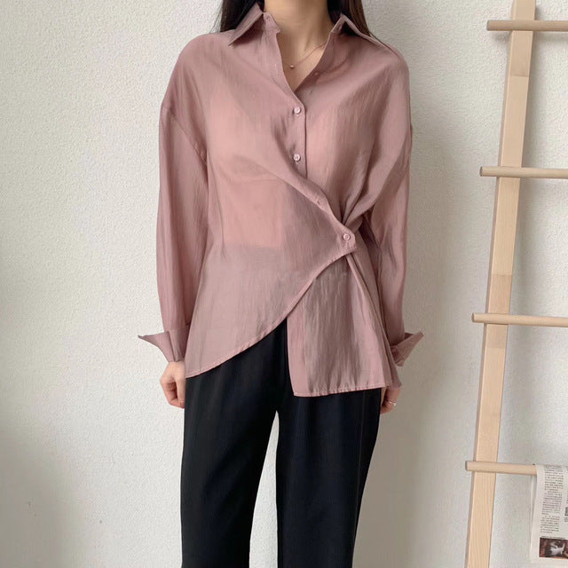 Toppies white blouses tops women korean long sleeve shirts asymetrical cotton shirts solid color 2020 spring