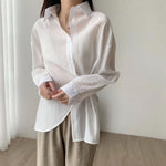 Toppies white blouses tops women korean long sleeve shirts asymetrical cotton shirts solid color 2020 spring