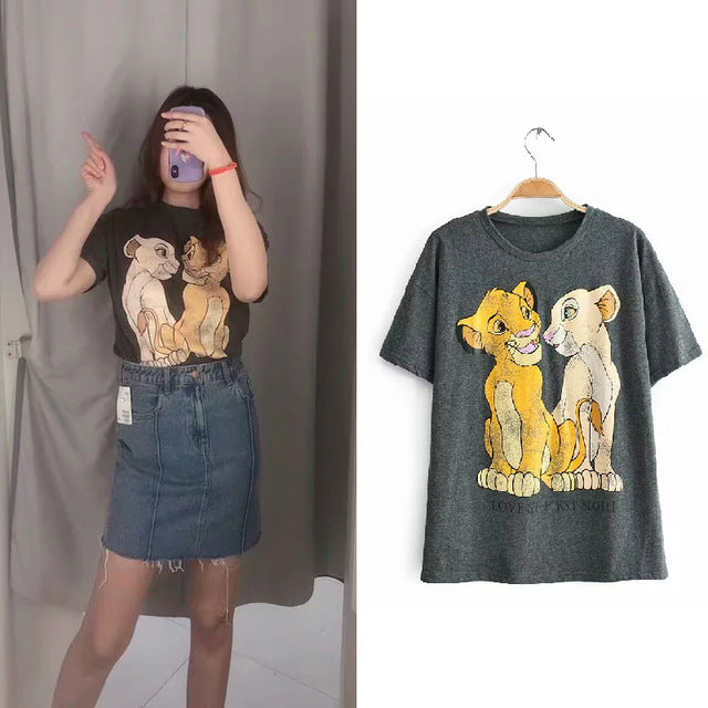 T Shirt O-neck Women Clothing Print classic The Lion King Regular tops Graphic Shirt Streetwear Cotton Tee 2020 fashion cartoon