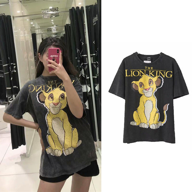 T Shirt O-neck Women Clothing Print classic The Lion King Regular tops Graphic Shirt Streetwear Cotton Tee 2020 fashion cartoon