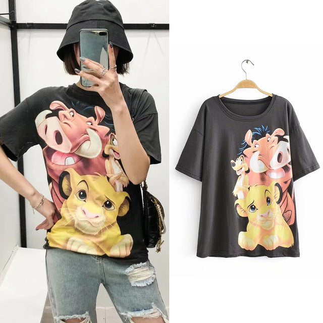 T Shirt O-neck Women Clothing Print classic The Lion King Regular tops Graphic Shirt Streetwear Cotton Tee 2020 fashion cartoon