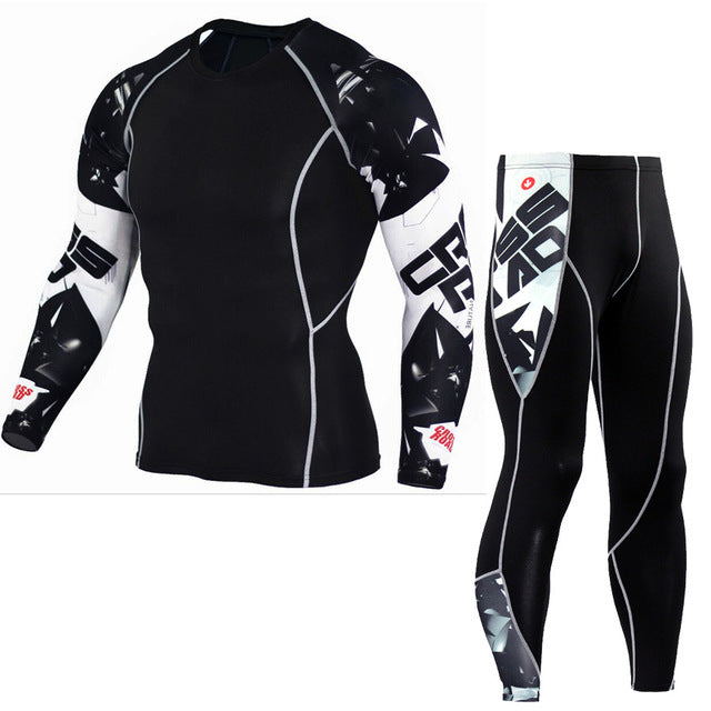 Plus Size 2pcs/set Mens Tracksuit Sport Suit Gym Fitness Compression Clothing Running Jogging Sport Wear Exercise Workout Tights