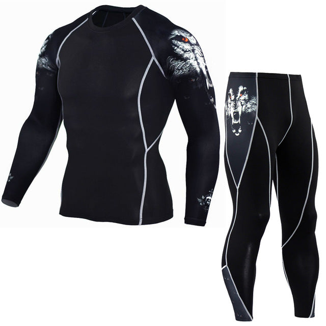 Plus Size 2pcs/set Mens Tracksuit Sport Suit Gym Fitness Compression Clothing Running Jogging Sport Wear Exercise Workout Tights