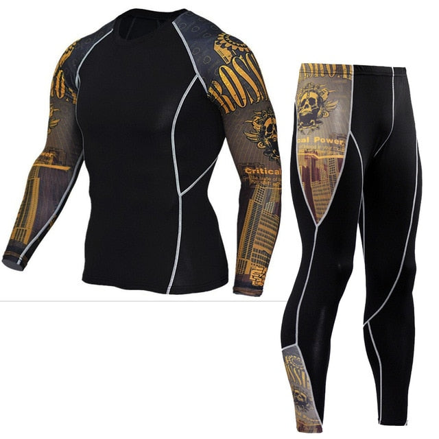 Plus Size 2pcs/set Mens Tracksuit Sport Suit Gym Fitness Compression Clothing Running Jogging Sport Wear Exercise Workout Tights