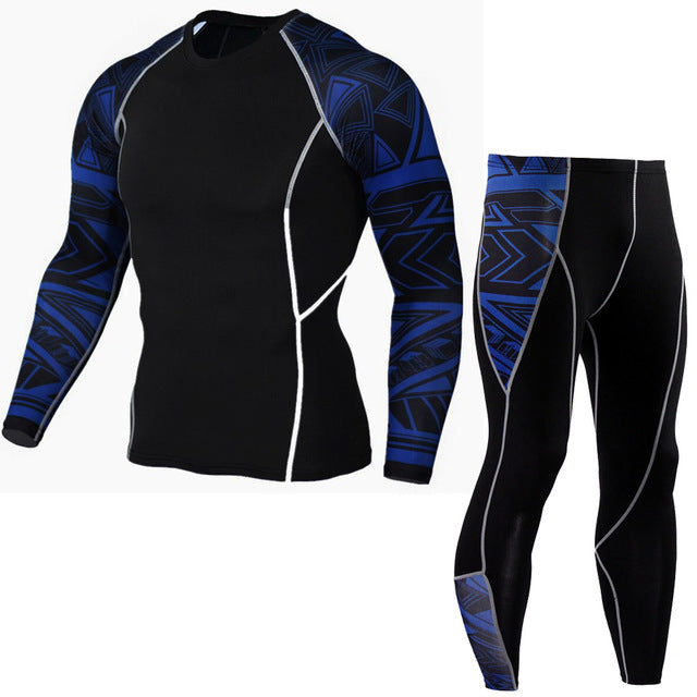 Plus Size 2pcs/set Mens Tracksuit Sport Suit Gym Fitness Compression Clothing Running Jogging Sport Wear Exercise Workout Tights