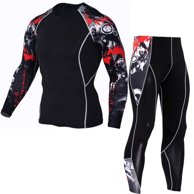 Plus Size 2pcs/set Mens Tracksuit Sport Suit Gym Fitness Compression Clothing Running Jogging Sport Wear Exercise Workout Tights