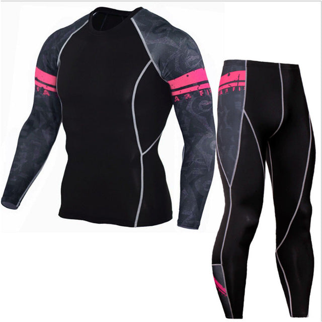 Plus Size 2pcs/set Mens Tracksuit Sport Suit Gym Fitness Compression Clothing Running Jogging Sport Wear Exercise Workout Tights