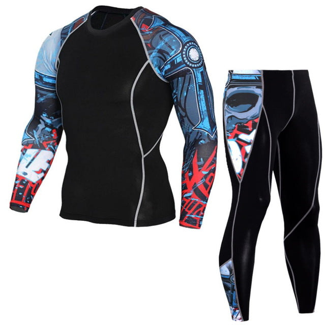 Plus Size 2pcs/set Mens Tracksuit Sport Suit Gym Fitness Compression Clothing Running Jogging Sport Wear Exercise Workout Tights