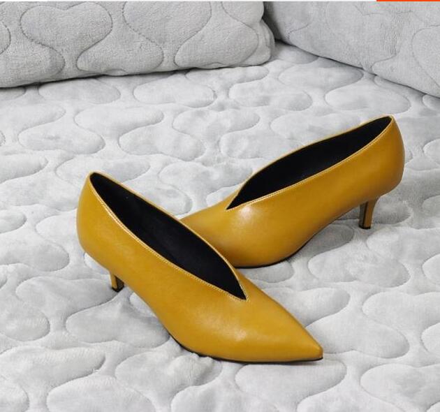 XGRAVITY 2020 Pop Star Pointed Toe Girl Thin Heel Woman Shoes Deep V Design Lady Fashion Shoes Elegant European Women Shoes C264