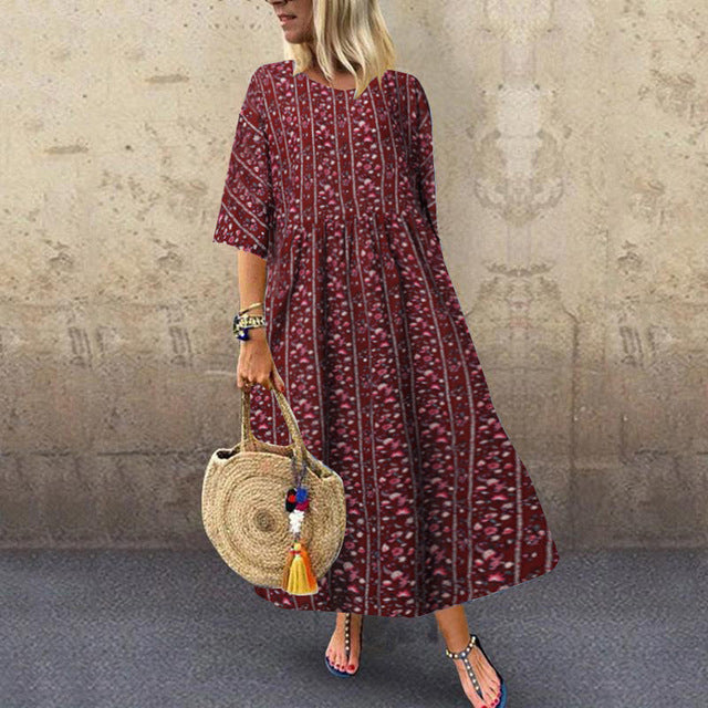 ZANZEA 2020 Fashion Printed Maxi Dress Womens Summer Sundress Vintage 3/4 Sleeve Long Vestidos Female Casual Party Robe Femme