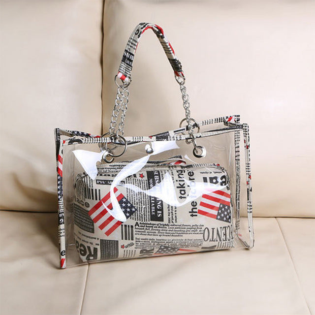 S.IKRR Summer Fashion Women Bags 2020 Clear Handbag Chain Shoulder Bag Transparent Composite Designer Tote Bags Beach Hand Bag
