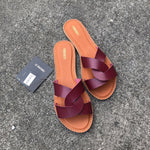 NAN JIU MOUNTAIN Flat Sandals Summer Women's Slippers Leather Comfortable Sole Cross Weave 8 Colors Woman Shoes Solid Color