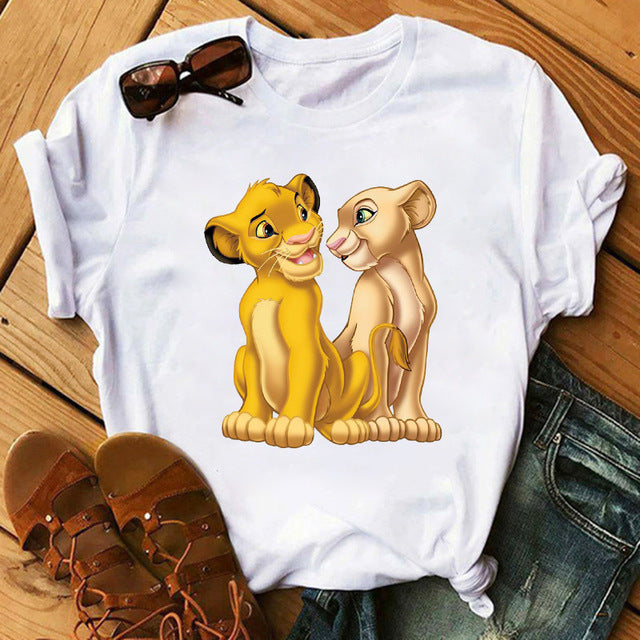 New Lovely Lion King Women Tshirts Cartoon Printed Tees Funny Harajuku Female T Shirt Korean Short Sleeves Tops Female Clothing