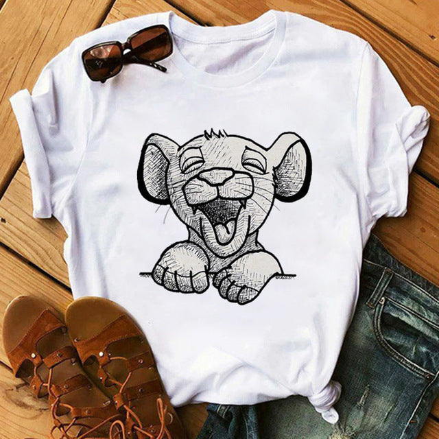 New Lovely Lion King Women Tshirts Cartoon Printed Tees Funny Harajuku Female T Shirt Korean Short Sleeves Tops Female Clothing