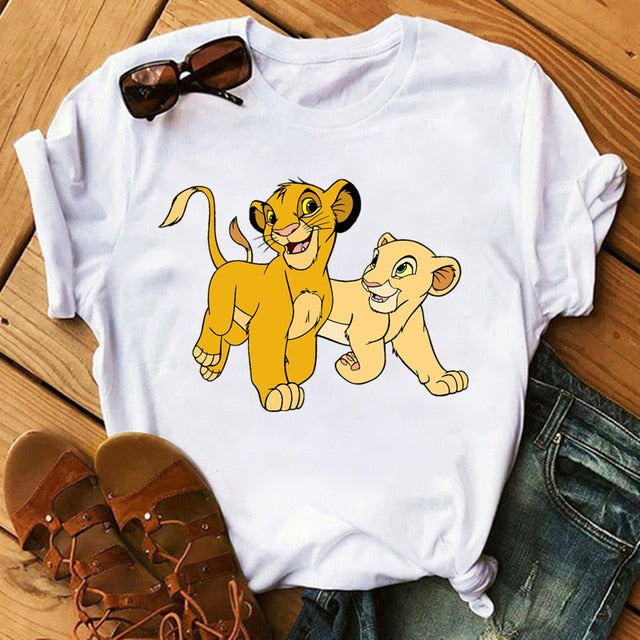 New Lovely Lion King Women Tshirts Cartoon Printed Tees Funny Harajuku Female T Shirt Korean Short Sleeves Tops Female Clothing