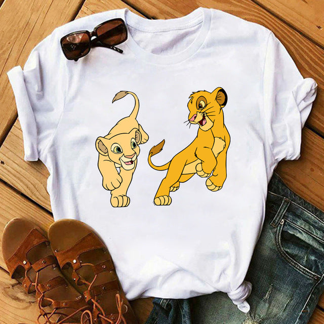 New Lovely Lion King Women Tshirts Cartoon Printed Tees Funny Harajuku Female T Shirt Korean Short Sleeves Tops Female Clothing