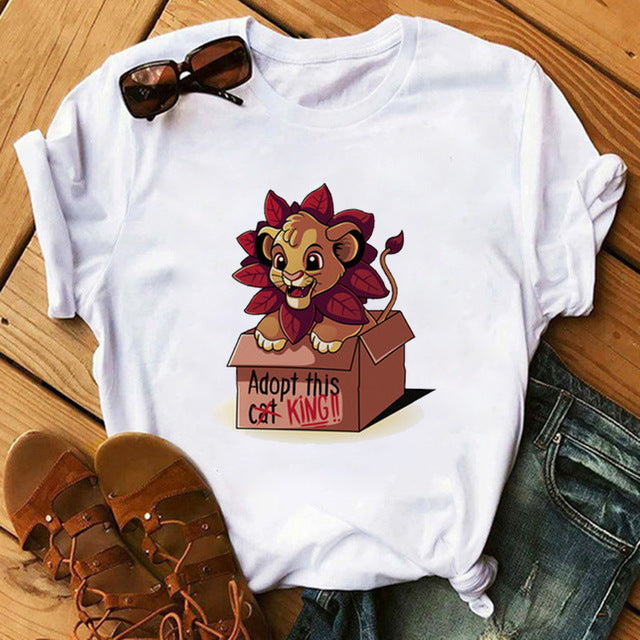 New Lovely Lion King Women Tshirts Cartoon Printed Tees Funny Harajuku Female T Shirt Korean Short Sleeves Tops Female Clothing