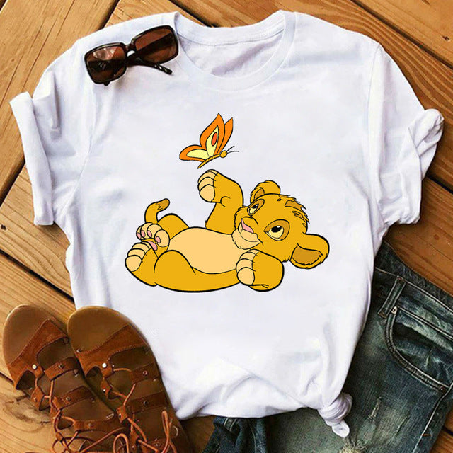 New Lovely Lion King Women Tshirts Cartoon Printed Tees Funny Harajuku Female T Shirt Korean Short Sleeves Tops Female Clothing