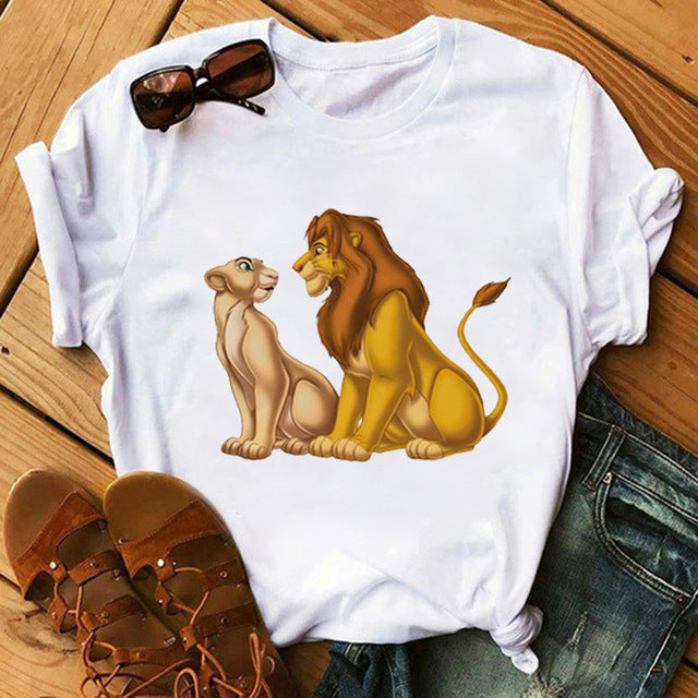 New Lovely Lion King Women Tshirts Cartoon Printed Tees Funny Harajuku Female T Shirt Korean Short Sleeves Tops Female Clothing