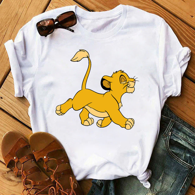 New Lovely Lion King Women Tshirts Cartoon Printed Tees Funny Harajuku Female T Shirt Korean Short Sleeves Tops Female Clothing