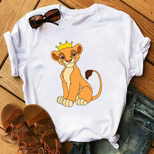 New Lovely Lion King Women Tshirts Cartoon Printed Tees Funny Harajuku Female T Shirt Korean Short Sleeves Tops Female Clothing