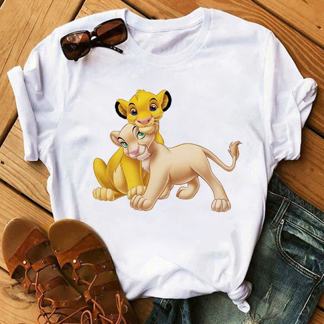 New Lovely Lion King Women Tshirts Cartoon Printed Tees Funny Harajuku Female T Shirt Korean Short Sleeves Tops Female Clothing