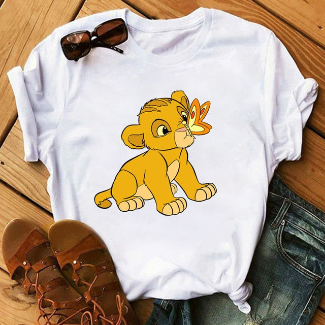 New Lovely Lion King Women Tshirts Cartoon Printed Tees Funny Harajuku Female T Shirt Korean Short Sleeves Tops Female Clothing