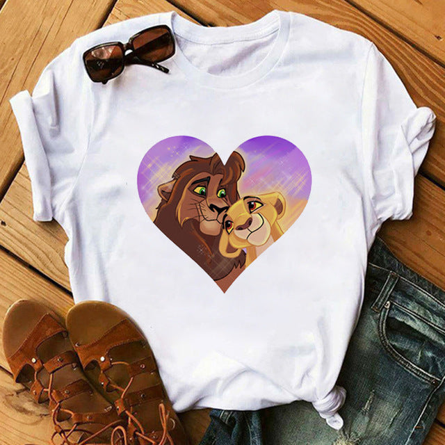 New Lovely Lion King Women Tshirts Cartoon Printed Tees Funny Harajuku Female T Shirt Korean Short Sleeves Tops Female Clothing