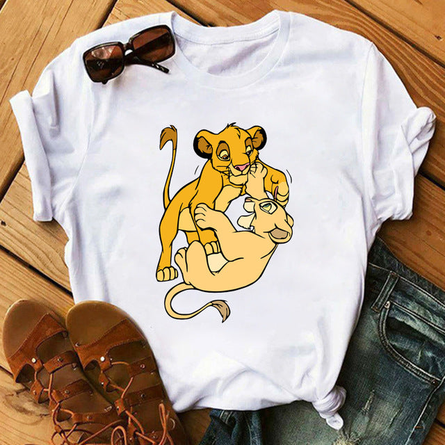 New Lovely Lion King Women Tshirts Cartoon Printed Tees Funny Harajuku Female T Shirt Korean Short Sleeves Tops Female Clothing