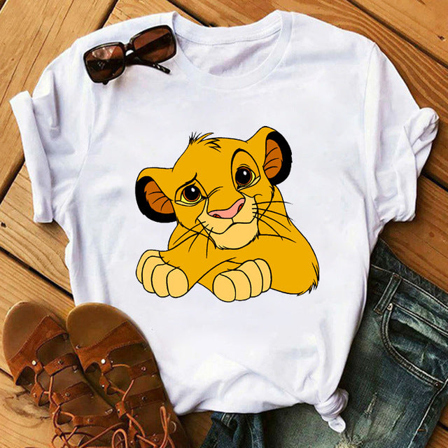 New Lovely Lion King Women Tshirts Cartoon Printed Tees Funny Harajuku Female T Shirt Korean Short Sleeves Tops Female Clothing