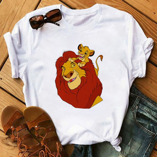 New Lovely Lion King Women Tshirts Cartoon Printed Tees Funny Harajuku Female T Shirt Korean Short Sleeves Tops Female Clothing
