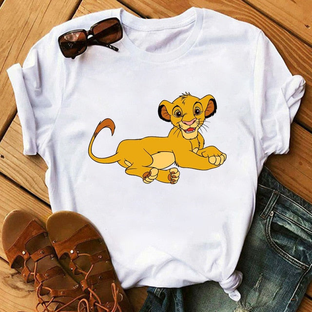 New Lovely Lion King Women Tshirts Cartoon Printed Tees Funny Harajuku Female T Shirt Korean Short Sleeves Tops Female Clothing