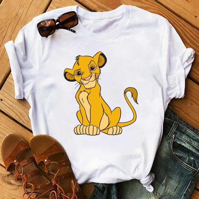 New Lovely Lion King Women Tshirts Cartoon Printed Tees Funny Harajuku Female T Shirt Korean Short Sleeves Tops Female Clothing